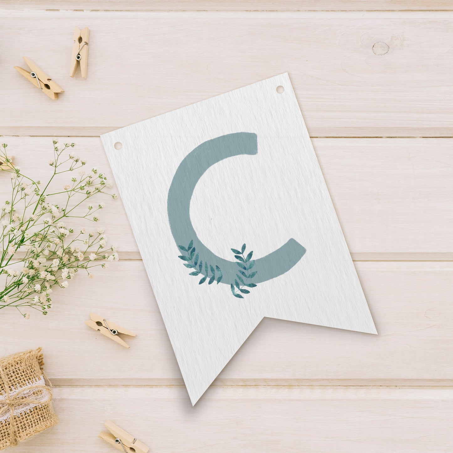 Letra "C" | Banderín de papel Religioso Celeste