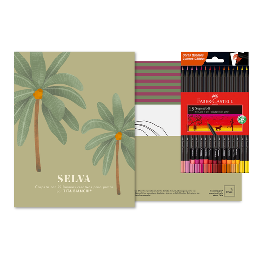 Pack Carpeta con 22 láminas para pintar + Lápices supersoft Faber castell