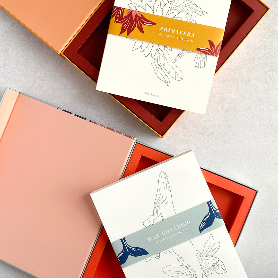 Kit Cajas con láminas para pintar modelos Primavera + Mar Botánico