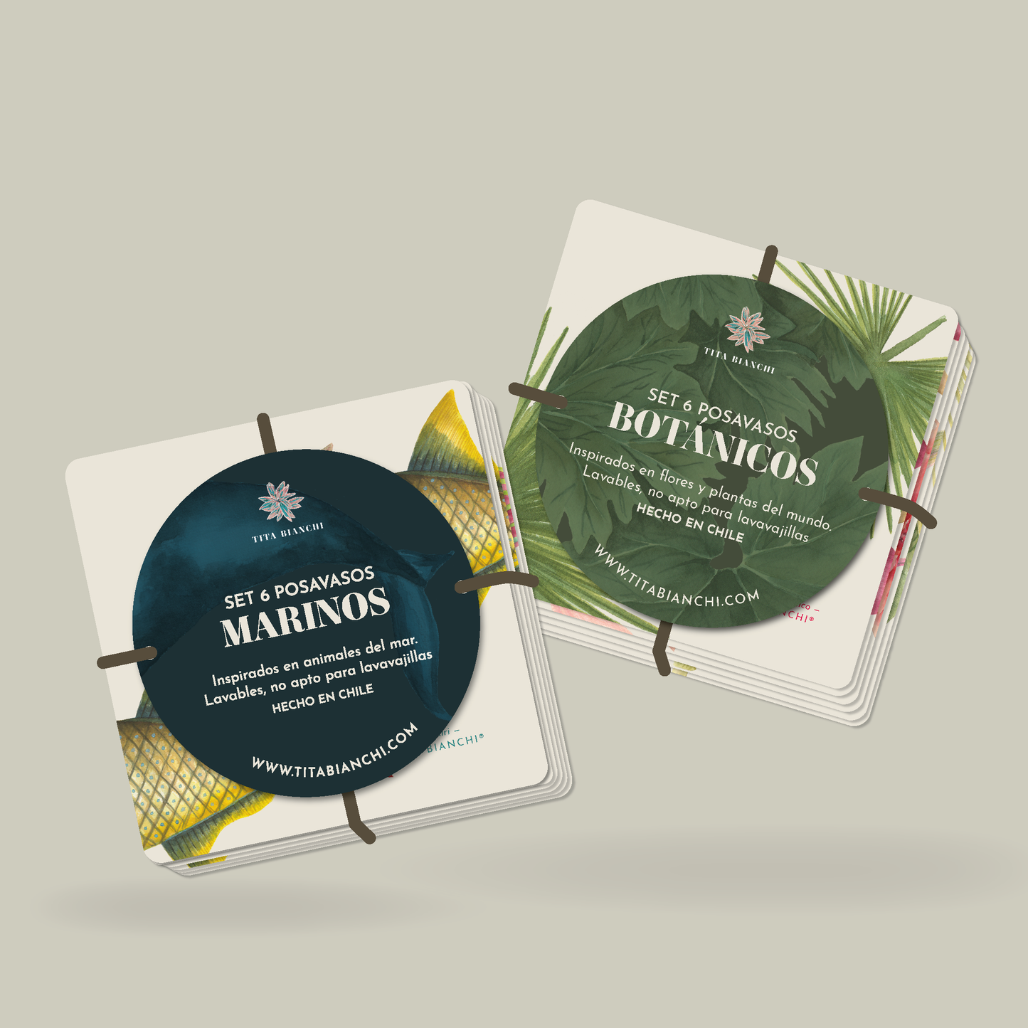 Pack Posavasos Ilustrados – Marinos + Botánicos (Set de 12)