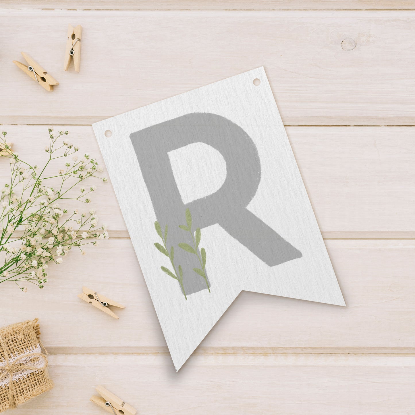 Letra "R" | Banderín de papel Genérico Gris