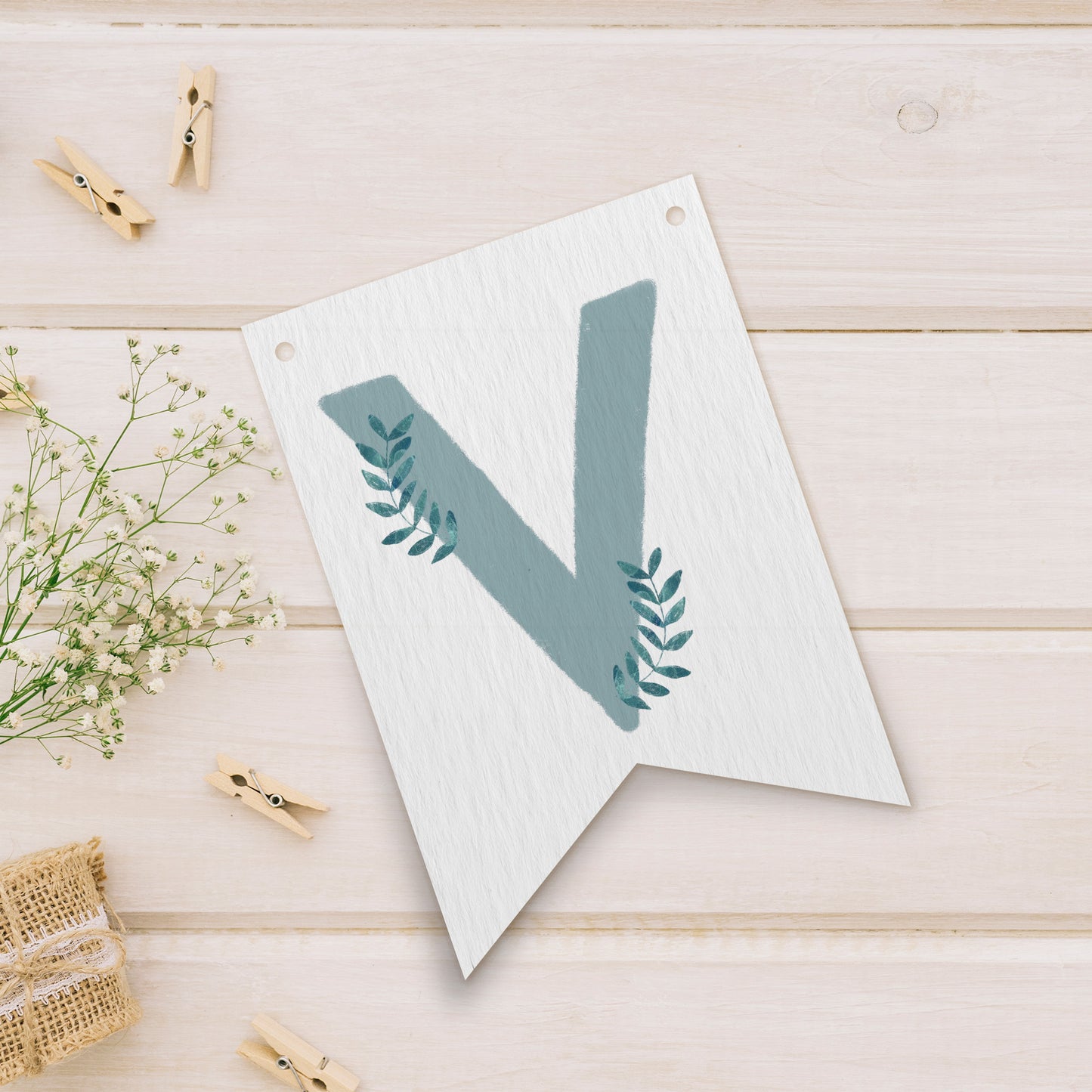Letra "V" | Banderín de papel Religioso Celeste