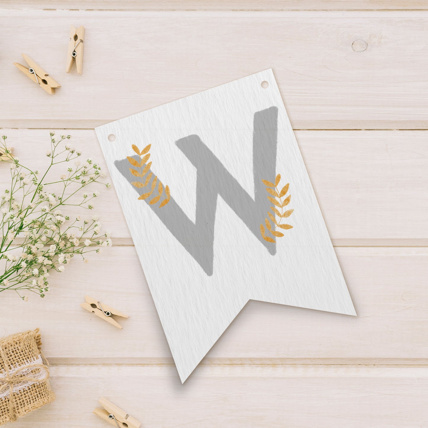 Letra "W" | Banderín de papel Genérico Gris