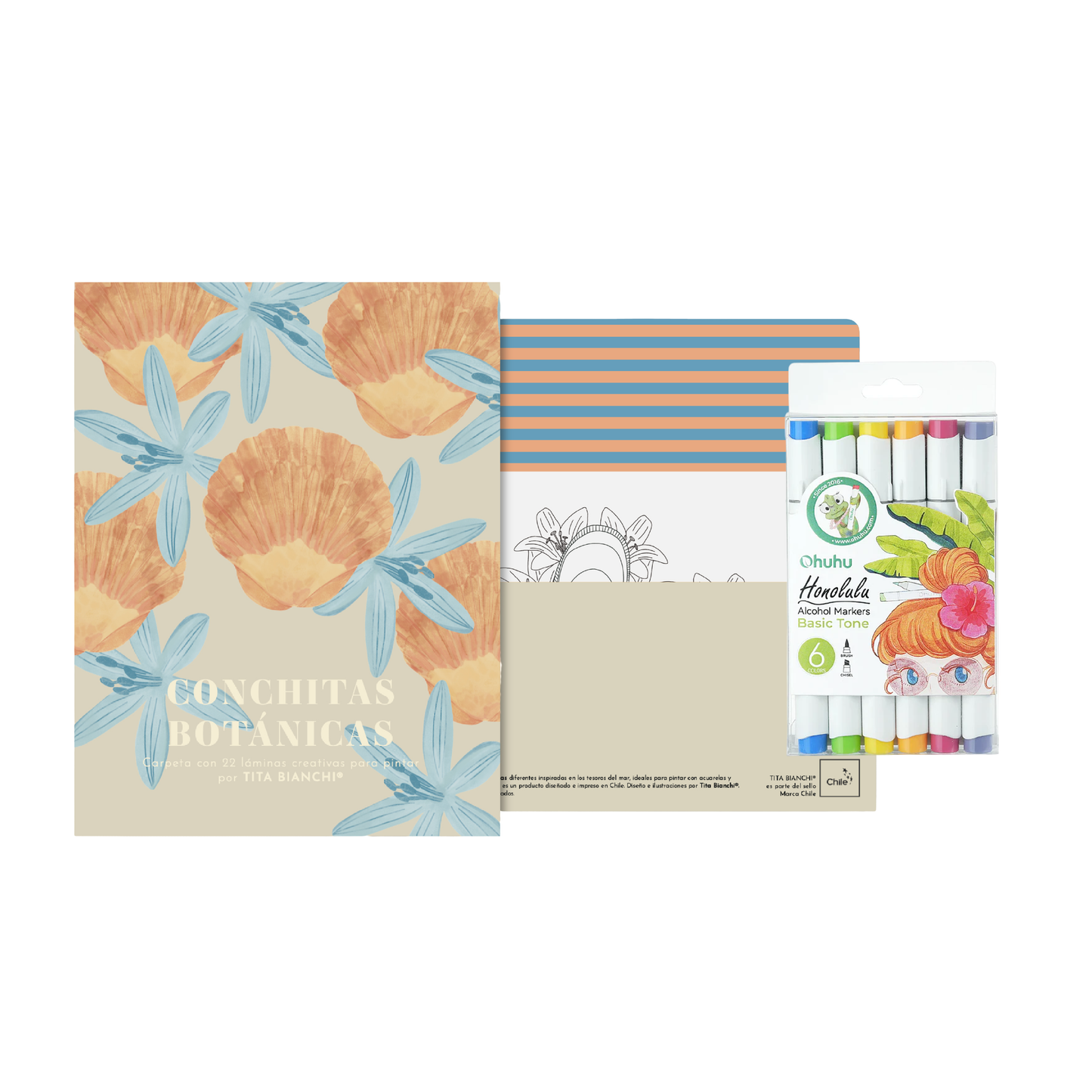 Pack Carpeta con 22 láminas para pintar + Marcadores Ohuhu
