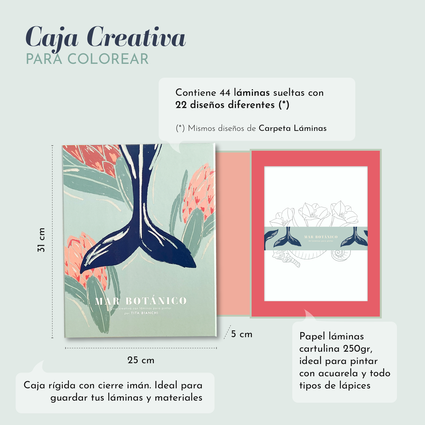 Caja Creativa Mar Botánico con 44 láminas para pintar