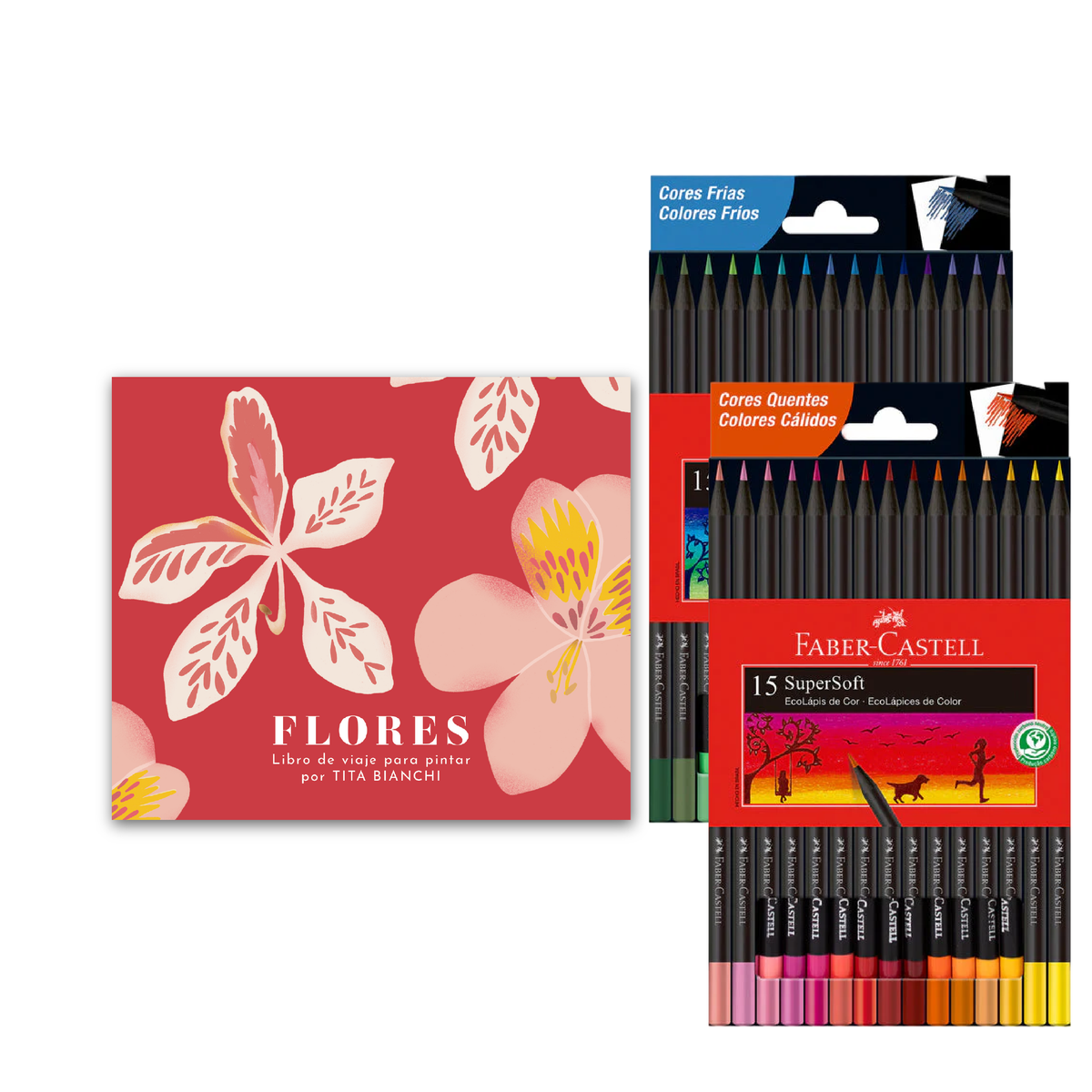 Pack Libro para pintar + 2 cajas de Lápices supersoft Faber Castell