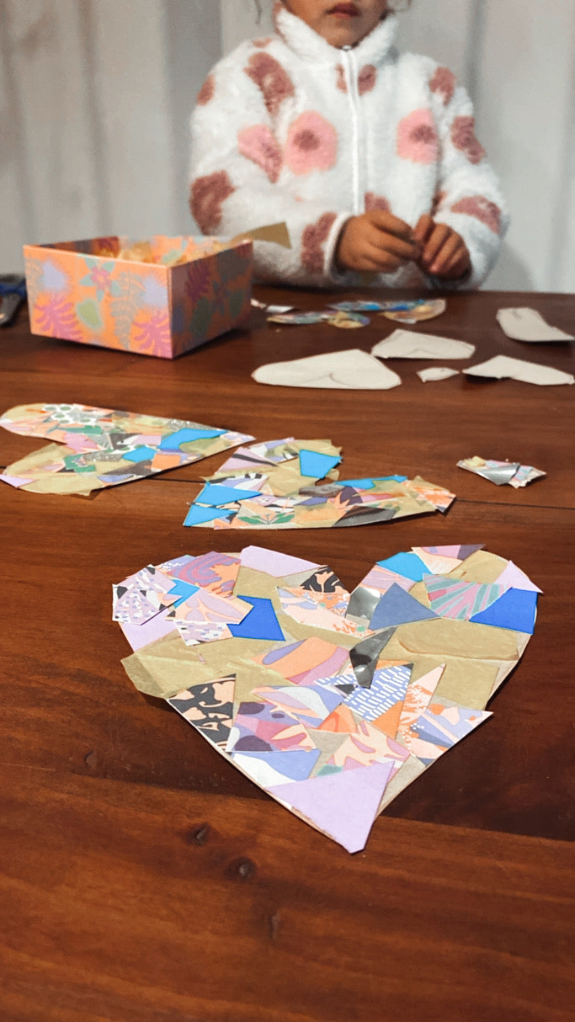 Corazones de Collage para hacer con niñ@s con recortes de Adagio