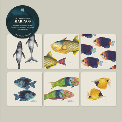 Pack Posavasos Ilustrados - Marino, Botánico, Mar Botánico (Set 18)