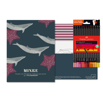 Pack Carpeta con 22 láminas para pintar + Lápices supersoft Faber castell