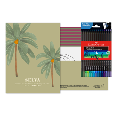 Pack Carpeta con 22 láminas para pintar + Lápices supersoft Faber castell