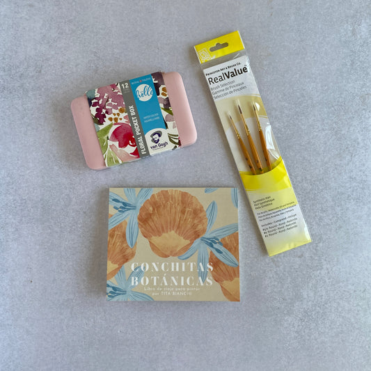 Mini pack para pintar - Libro de viaje para pintar + pinceles + Acuarelas Botánicas Van Gogh