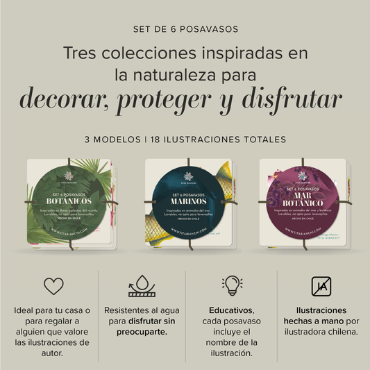 Pack Posavasos Ilustrados - Marino, Botánico, Mar Botánico CYBER