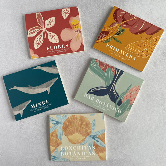 Libros para pintar inspirados en la naturaleza, tamaño pocket ideal para viaje, tita bianchi, pintar con acuarela y lápices 