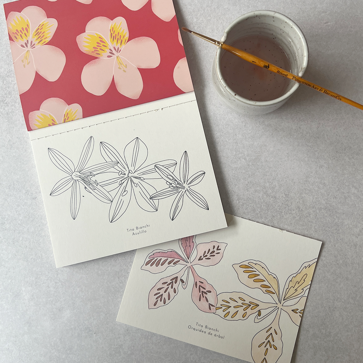 Libro para pintar con acuarela y lapices inspirado en flores y naturaleza, tita bianchi, libro para colorear varios modelos, tamaño pocket, envío a todo chile