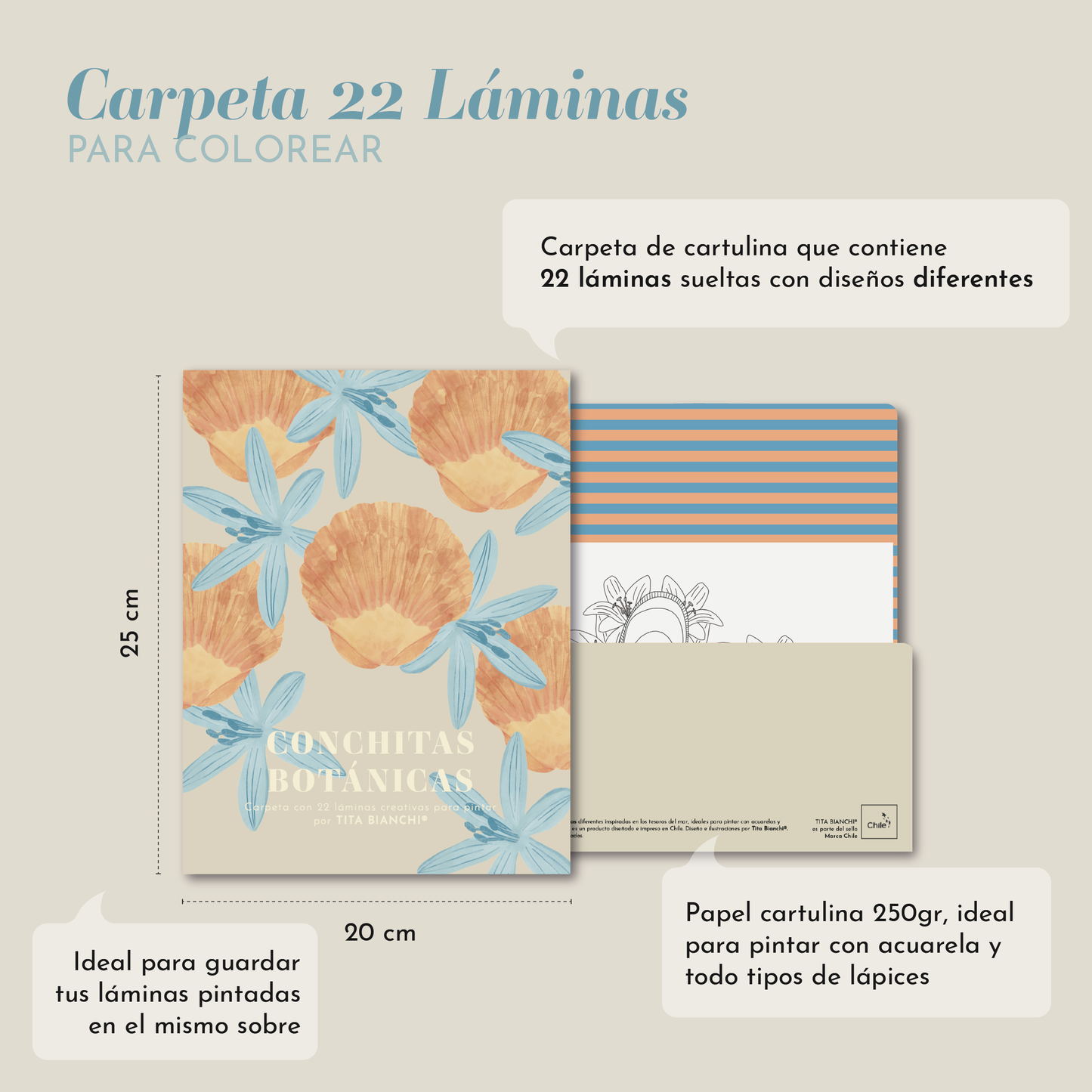 Carpeta Conchitas Botánicas con 22 láminas para pintar