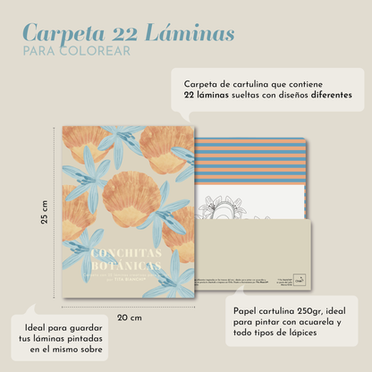 Carpeta Conchitas Botánicas con 22 láminas para pintar