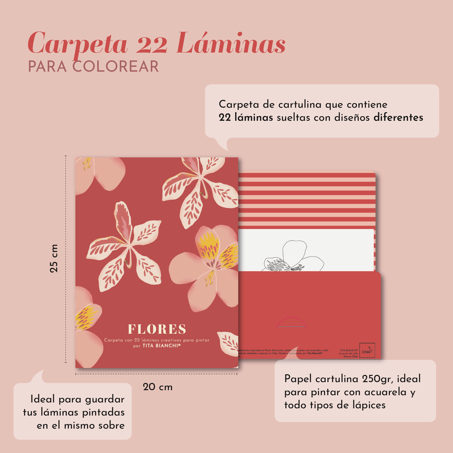 Carpeta Flores con 22 láminas para pintar