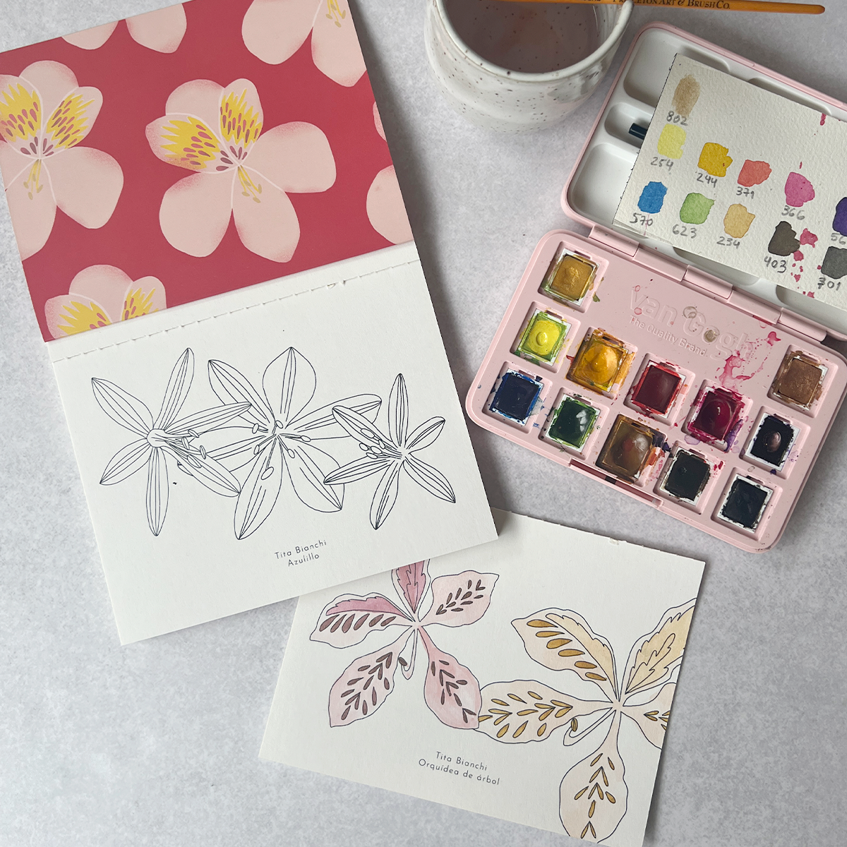 Libro para pintar con acuarela y lapices inspirado en flores y naturaleza, tita bianchi, libro para colorear varios modelos, tamaño pocket, envío a todo chile Dibujos para pintar
