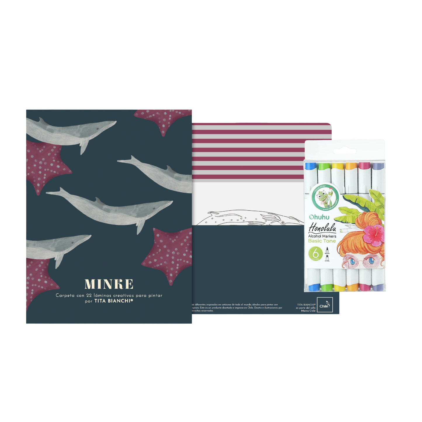 Pack Carpeta con 22 láminas para pintar + Marcadores Ohuhu