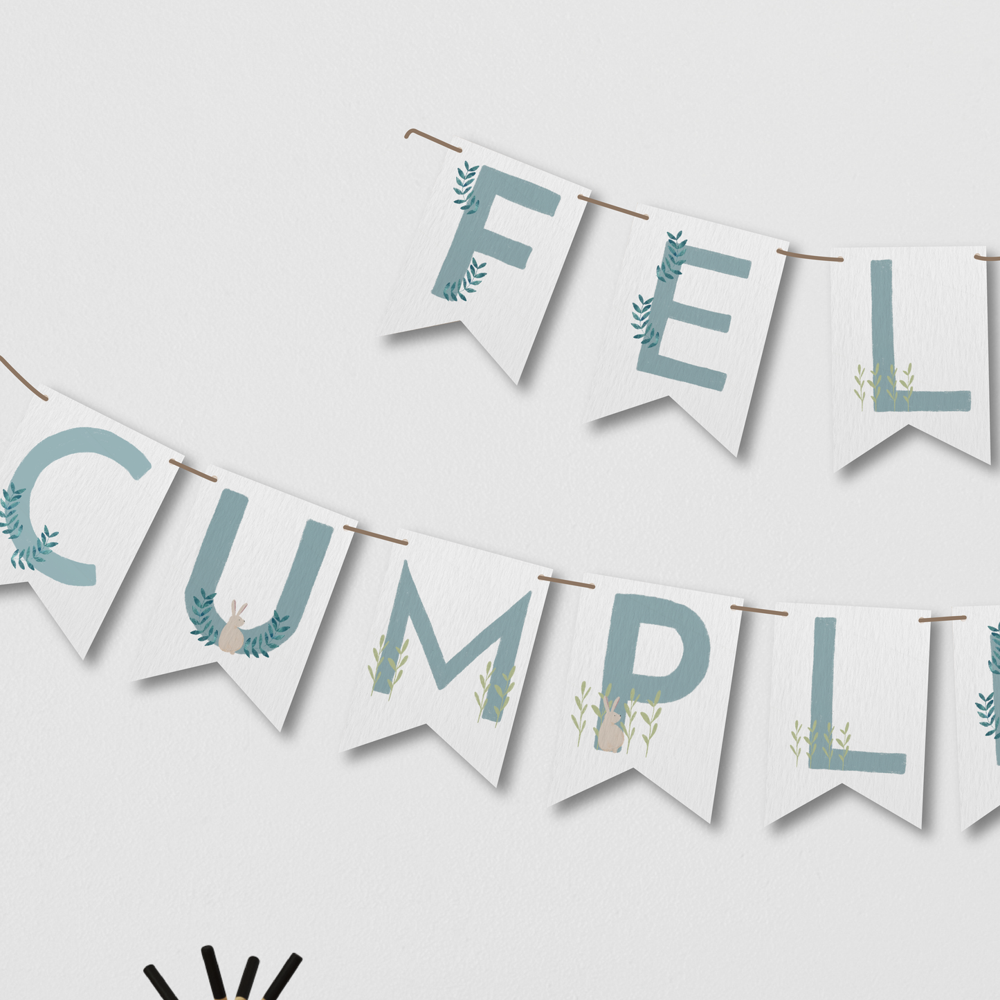 Banderín de papel Feliz Cumpleaños Celeste