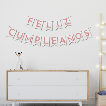 Banderín de papel Feliz Cumpleaños Rosado