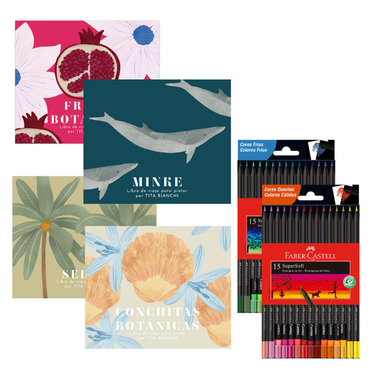 Pack 4 libros + 2 packs lápices super soft