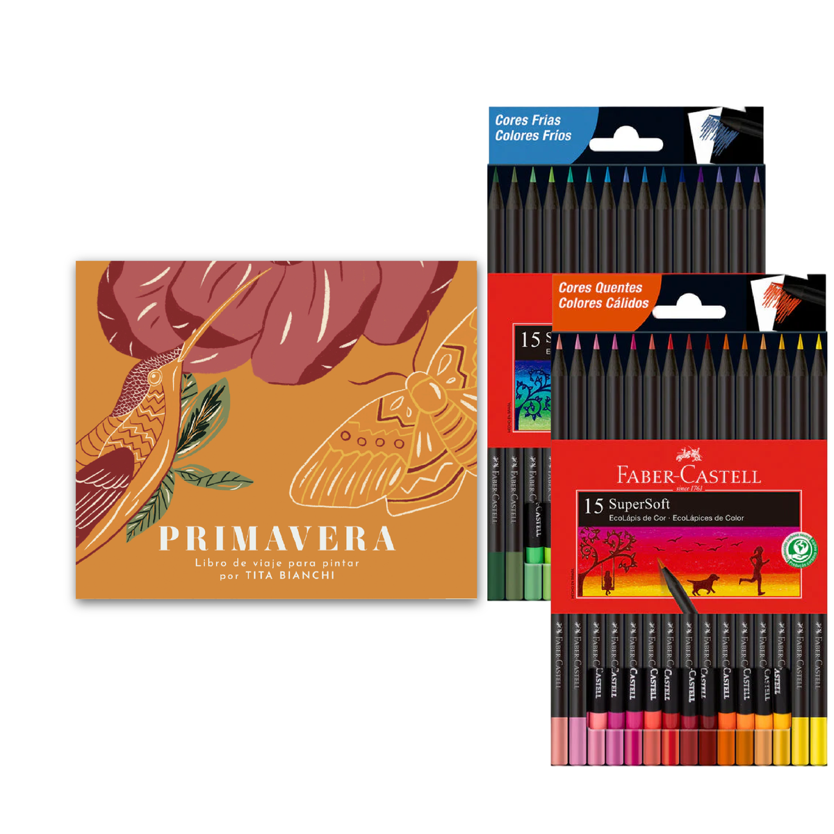 Pack Libro para pintar + 2 cajas de Lápices supersoft Faber Castell