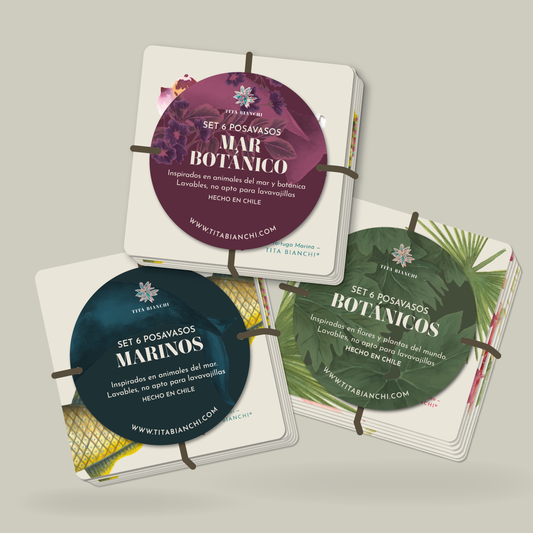 Pack Posavasos Ilustrados - Marino, Botánico, Mar Botánico (Set 18)