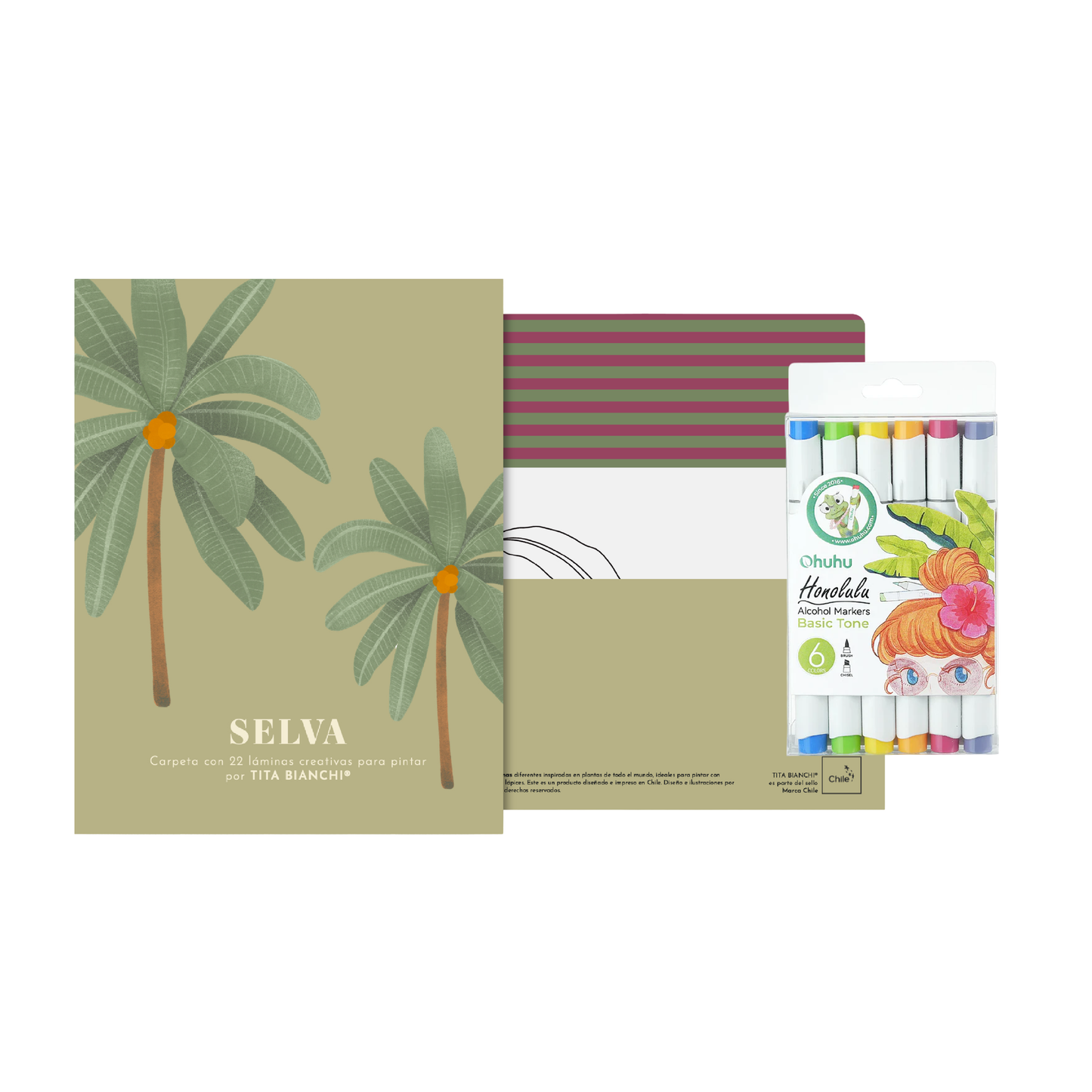 Pack Carpeta con 22 láminas para pintar + Marcadores Ohuhu